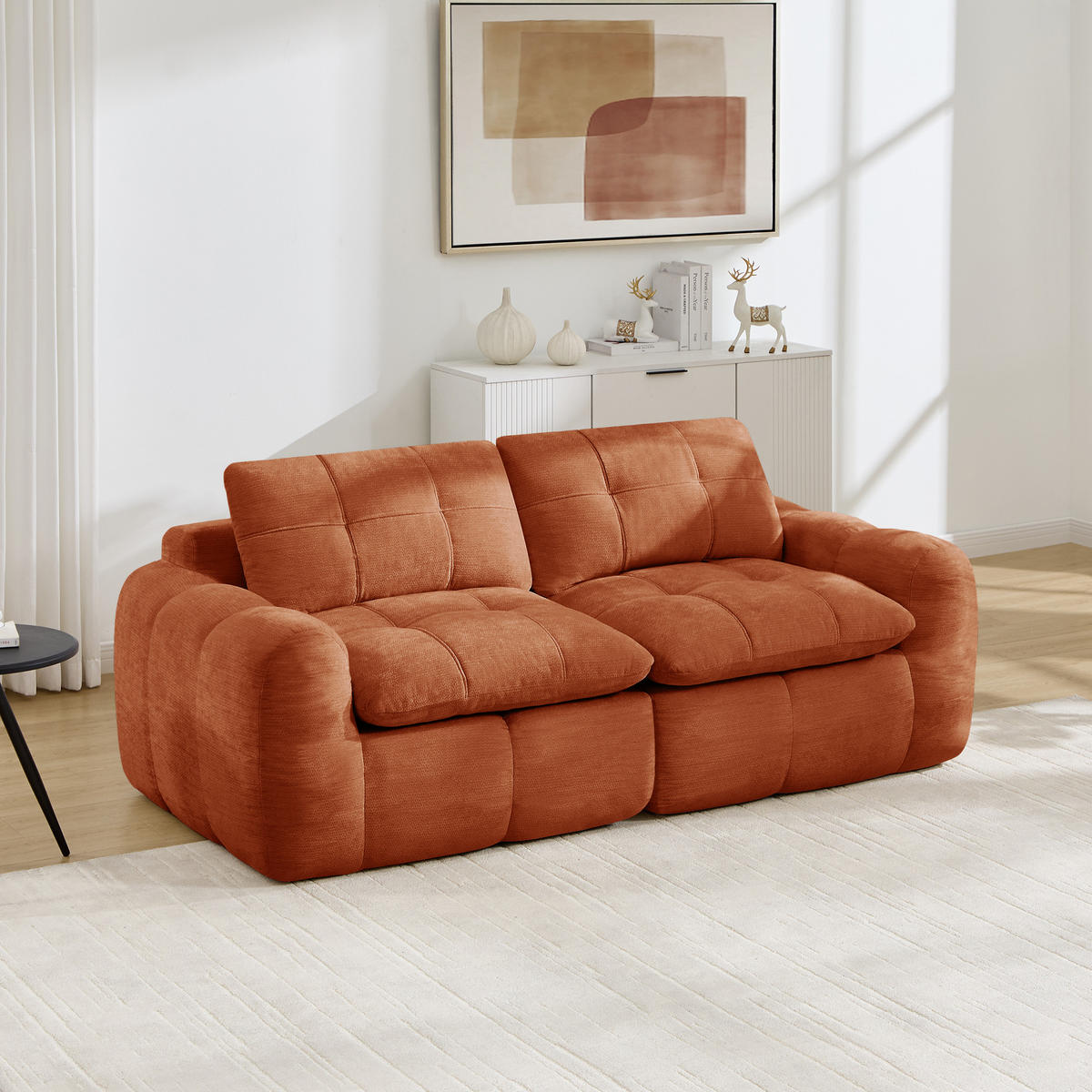 2-SITZER-SOFA DE-34464 quadratische Tuftung und 32D-Schaum Orange - Orange, Textil (97/68/194cm) - ComfortXL