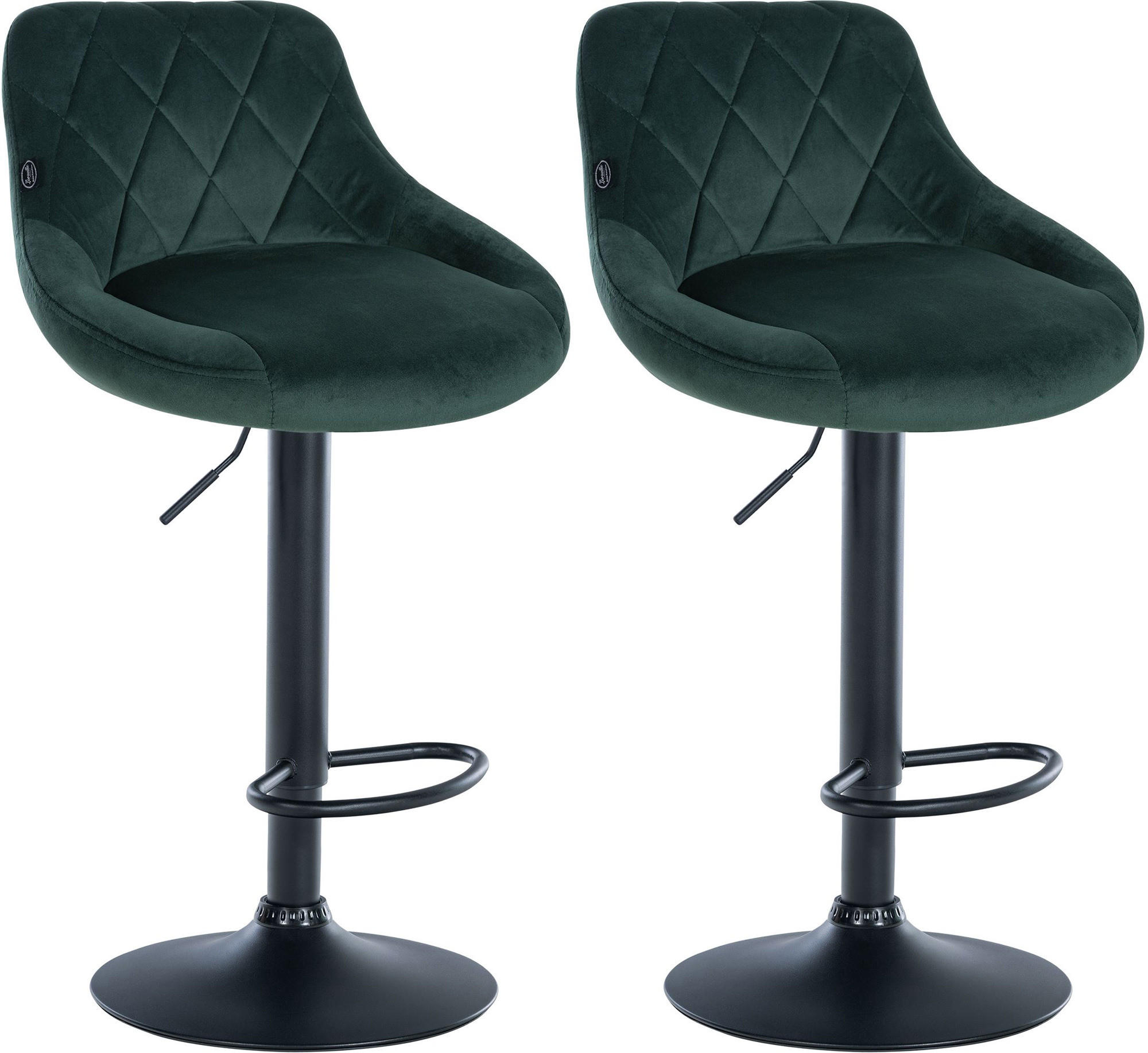 BARHOCKER 2er Set Samt dunkelgrün - Dunkelgrün/Schwarz, Textil/Metall (46/83/49cm) - CLP