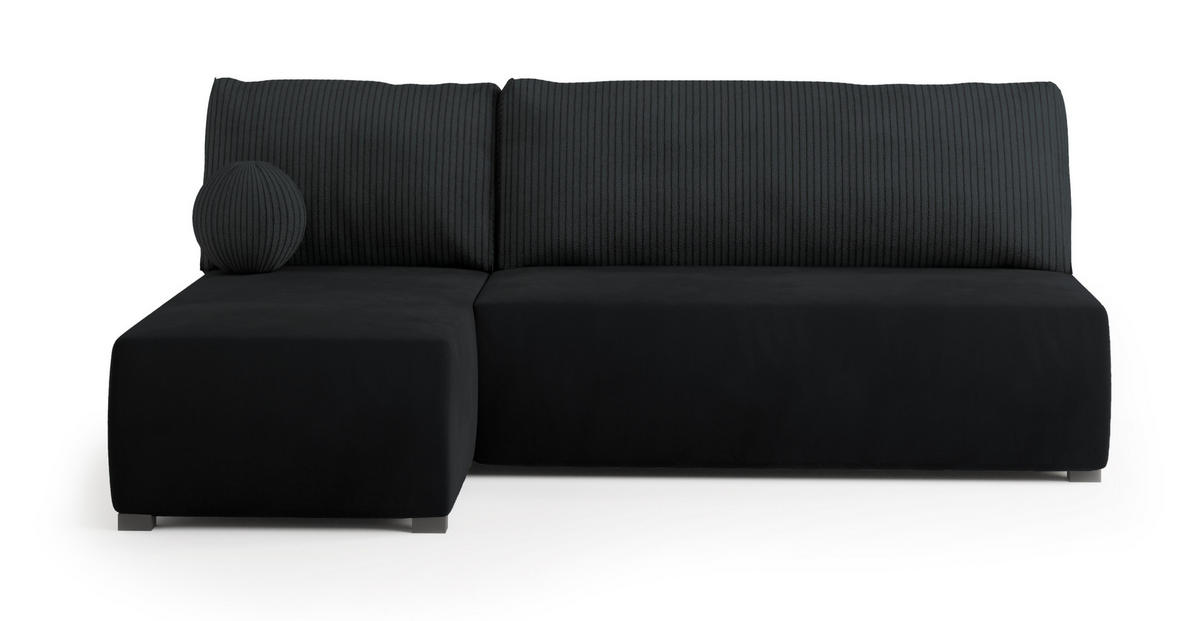 ECKSOFA PARVELO Schwarz Plüsch-Stoff mit Schlaffunktion - Schwarz, Holz (200/143cm) - MASSENO