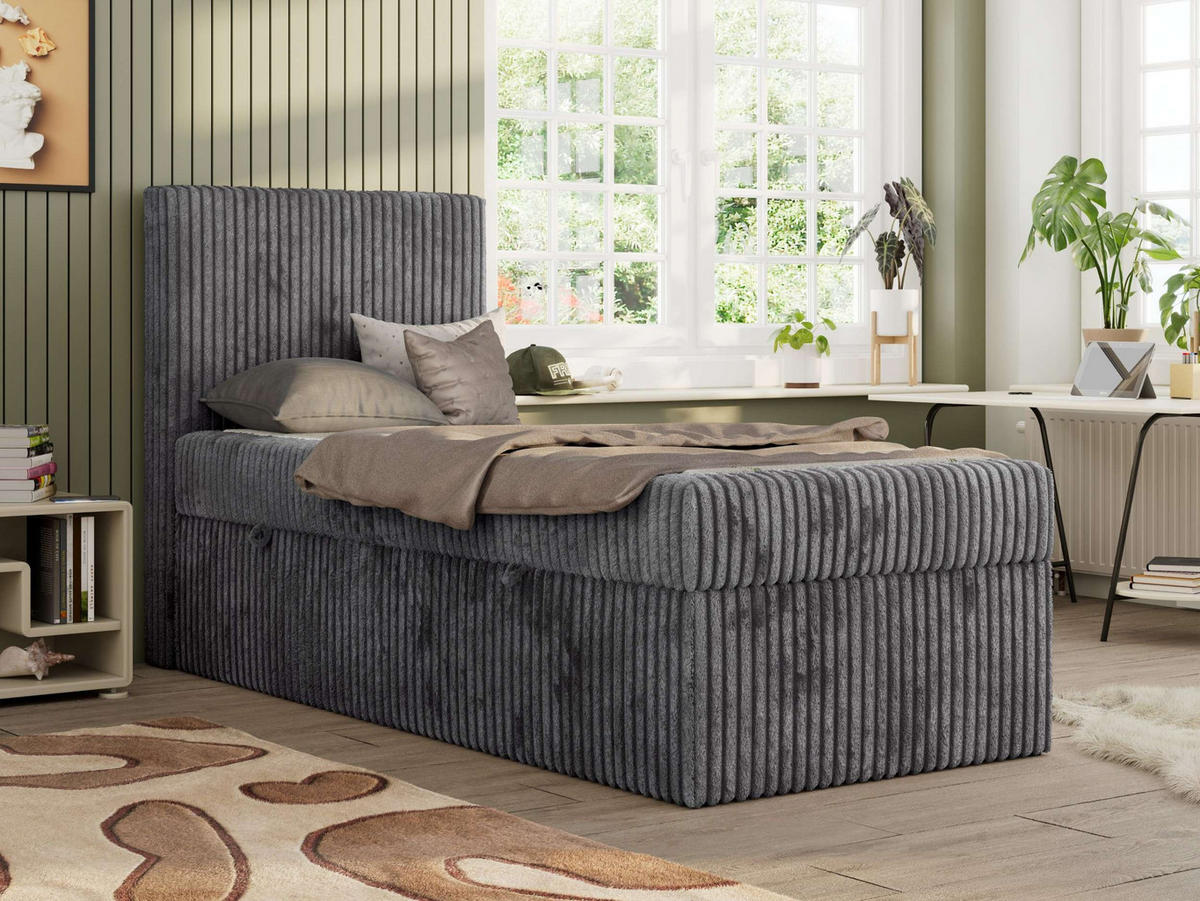 JUGENDBETT TILIO 90/200 - Grau - H4 - Links Seite - Grau, Textil (90/200cm) - MKS