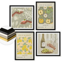 WANDBILDER 4er-Set - 50x50 cm & 40x60 cm Schwarzer Rahmen - Fruchtige Muster italienischer Wein - Schwarz, Kunststoff (50/50cm) - ArtPrintCave
