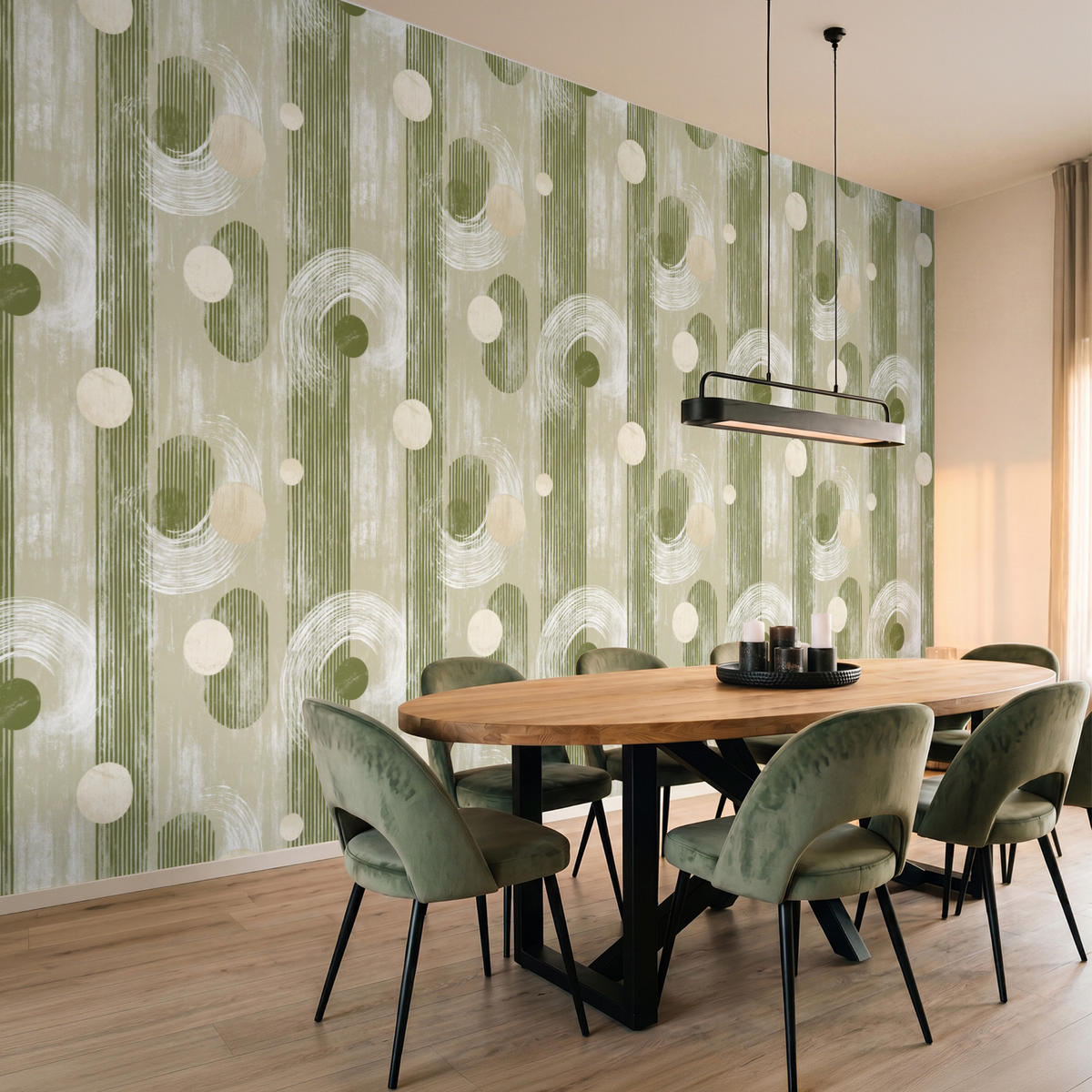 TAPETE - Künstlerisch - Modern - Grün - 450x240 cm - Olivgrün, Papier (450/240cm) - OnlyWow