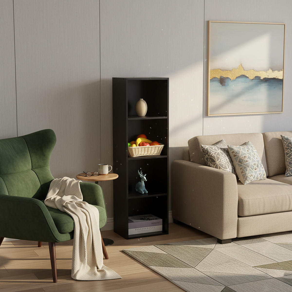 BÜCHERREGAL - Schwarz, Holzwerkstoff/Textil (32/106/24cm) - Relaxdays