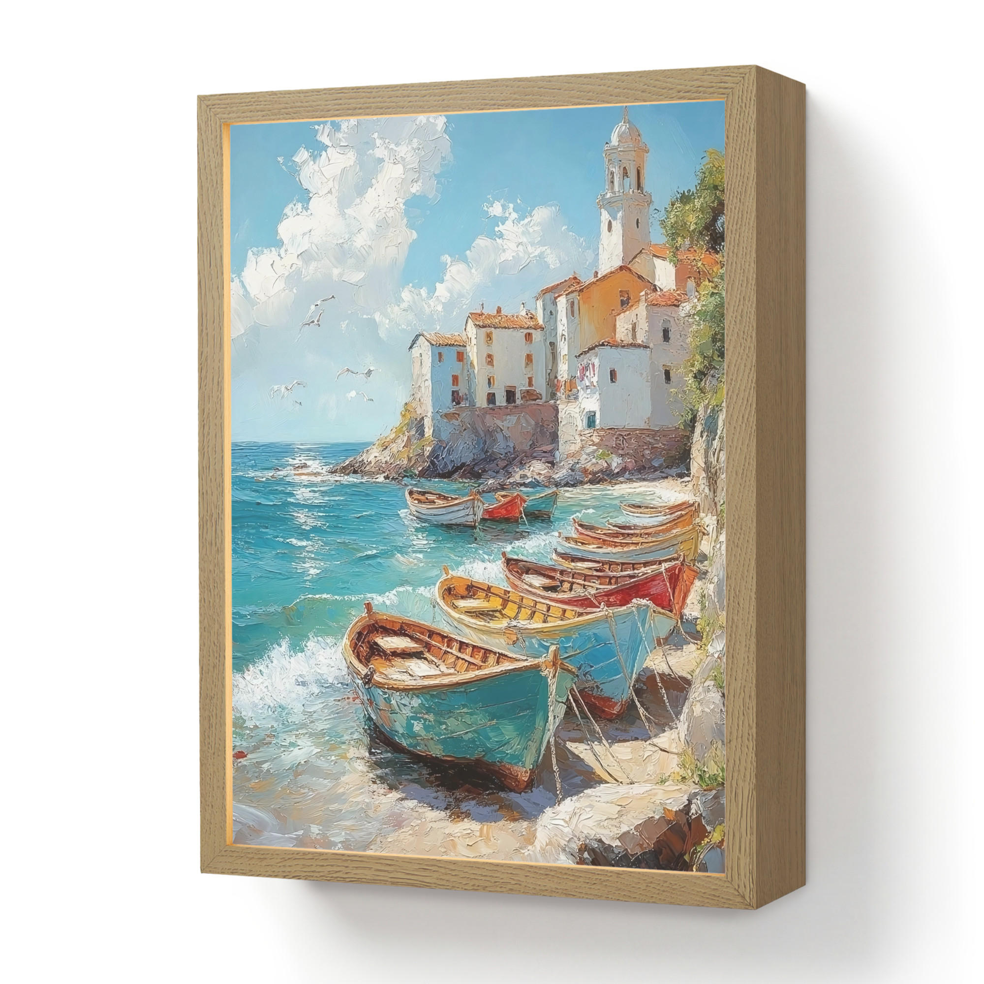 OnlyWow NÁSTĚNNÁ LAMPA S AKUMULÁTOREM Lodě - skály - moře - slunce 30x40 cm
