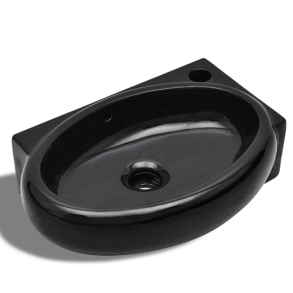WASCHBECKEN Keramik Mit Hahn/Überlaufloch Schwarz Rund - Schwarz, Keramik (28/12.5/41cm) - vidaXL