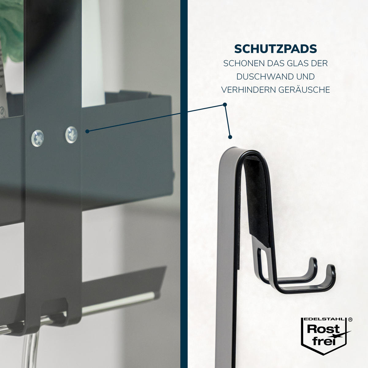 DUSCHABLAGE für Glasduschwand, Edelstahl schwarz - Schwarz, Metall (23/67.5/10.5cm) - eluno