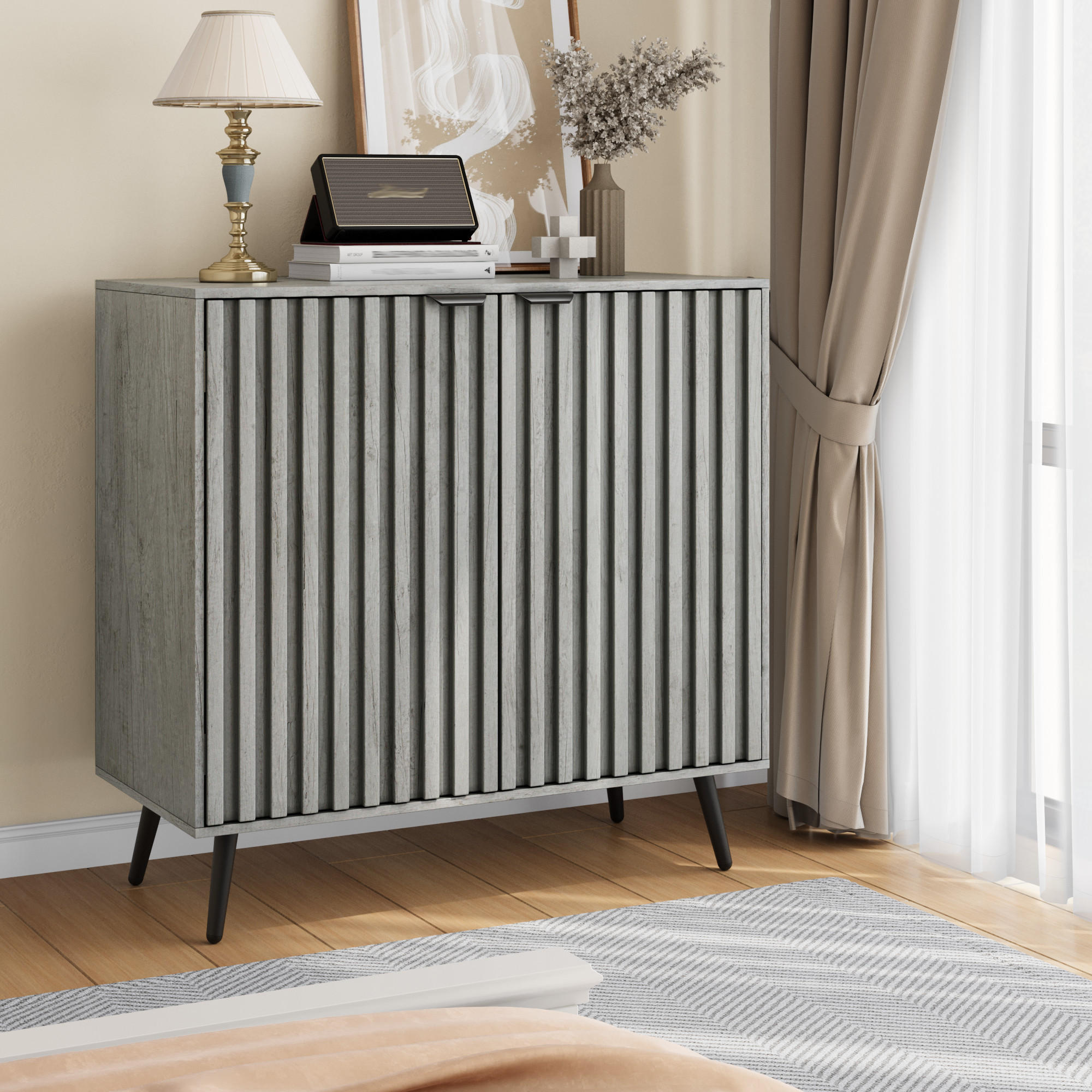 Thumbnail - Urban Meuble Sideboard, Grau, Holzwerkstoff, Rechteckig, 38.2x80x80.5 cm, Wohnzimmer, Kommoden & Sideboards, Sideboards