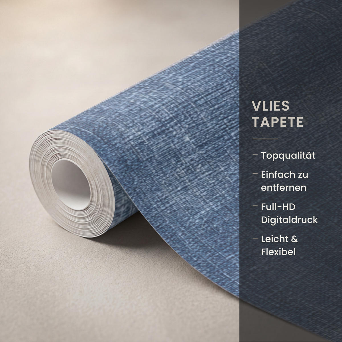 TAPETE - Leinen - Textur - Muster - Denim - Rustikal - 450x200 cm - Blau, Papier (450/200cm) - OnlyWow