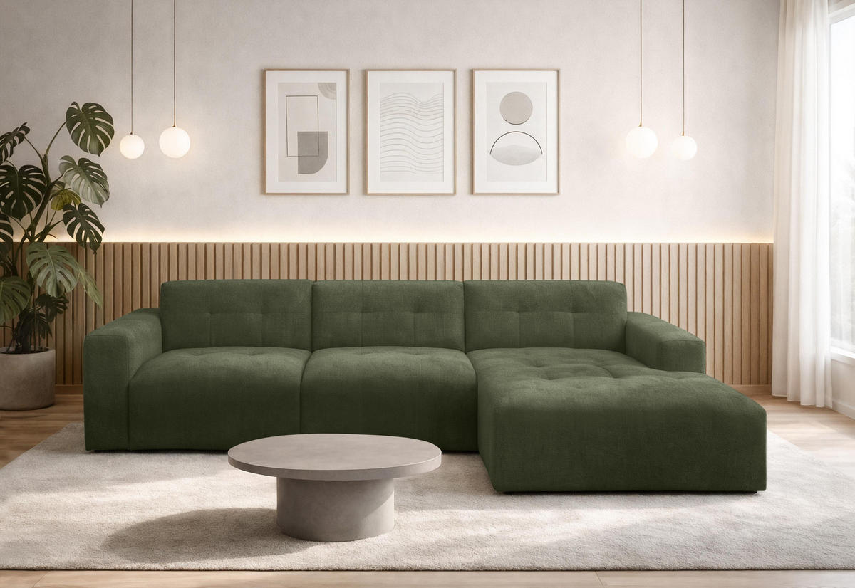 ECKSOFA L Form Corlu Grün 310/165/78 cm – stilvolle kleine Eckcouch Rechts - Schwarz/Grün, Kunststoff/Textil (165/310cm) - AX Living