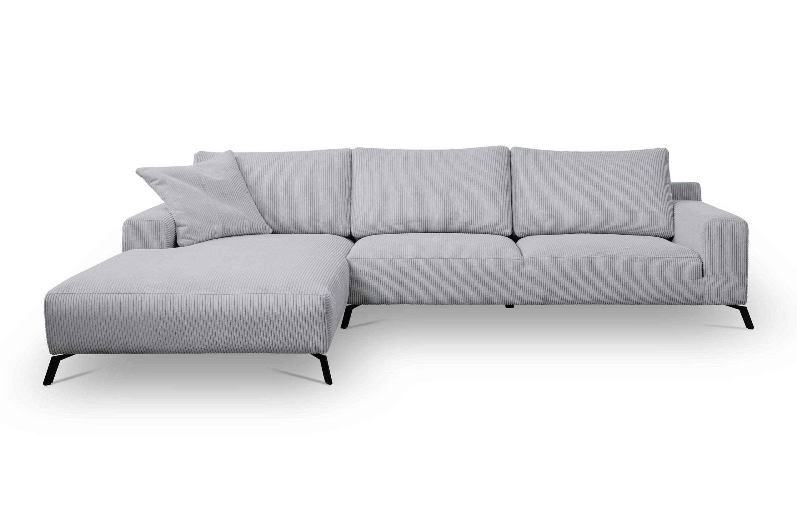 ECKSOFA Aspen in L-Form, Coach Farbe: Hellgrau, Cordstoff, Ottomane Links - Hellgrau, Textil (187/312cm) - VENASI MÖBEL