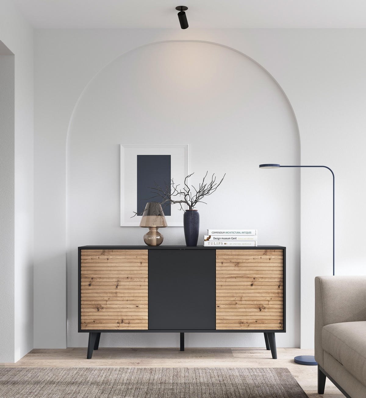 KOMMODE CONE K154 - Eichefarben/Schwarz, Holzwerkstoff (154/83/39cm) - Lookway