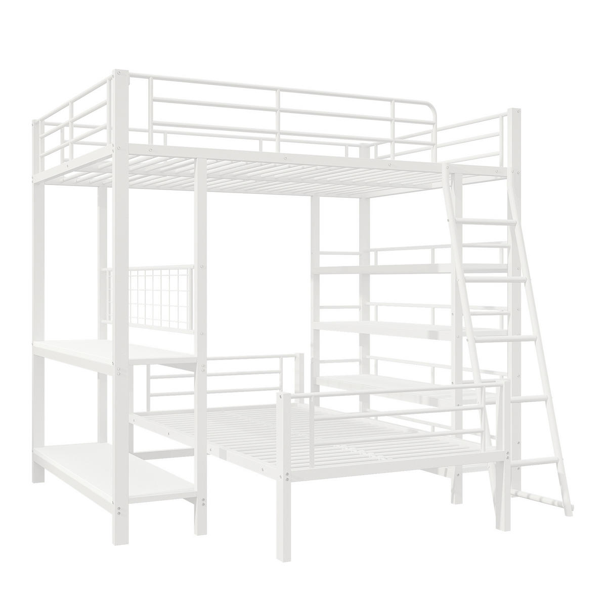 VISOKA postelja 140/200 in 90/200 cm bela z odlagalnimi policami iz kovine in MDF - bela, kovina (140/200cm) - OKWISH