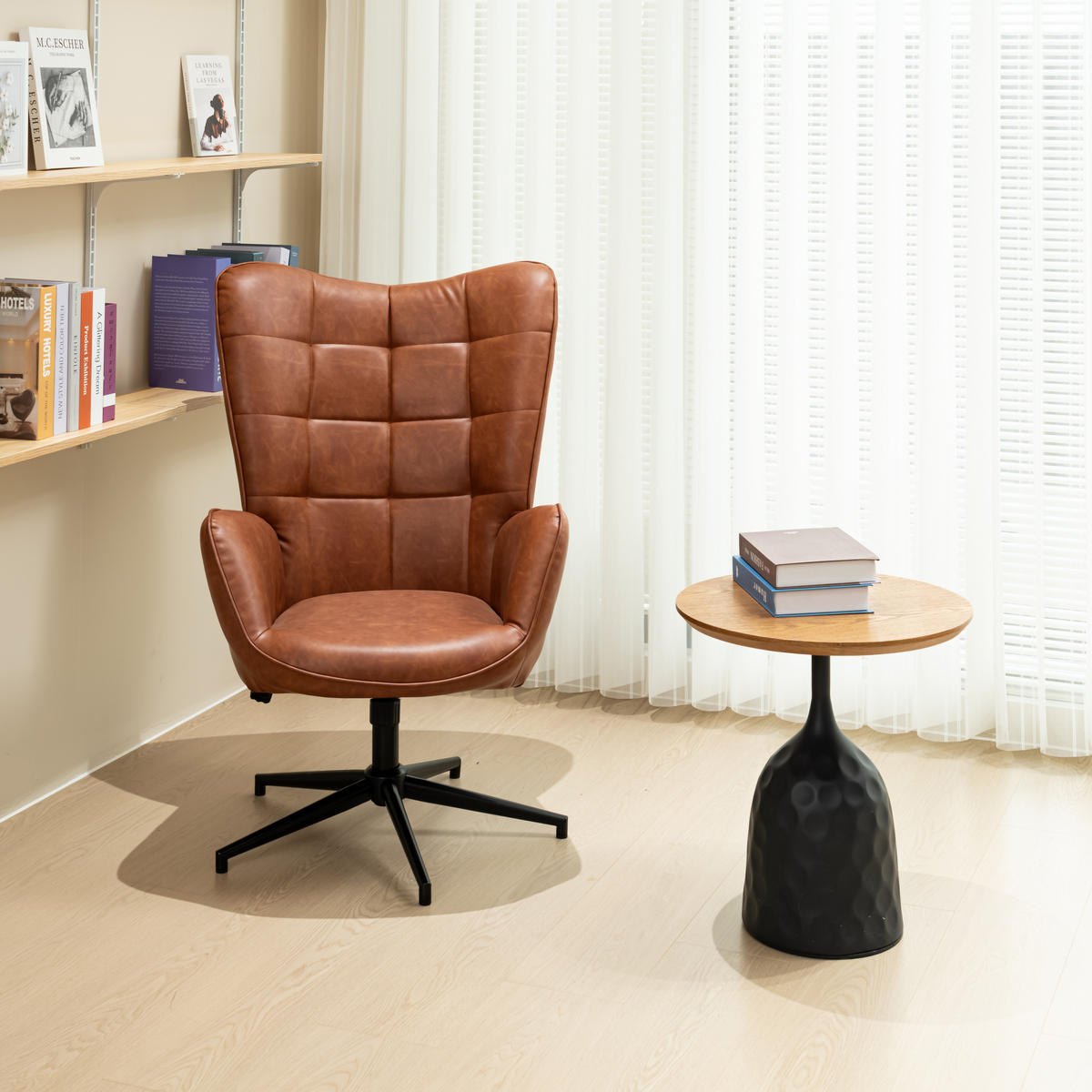 SESSEL höhenverstellbar, braun - Dunkelbraun/Schwarz, Holzwerkstoff/Textil (70/100/80cm) - Urban Meuble