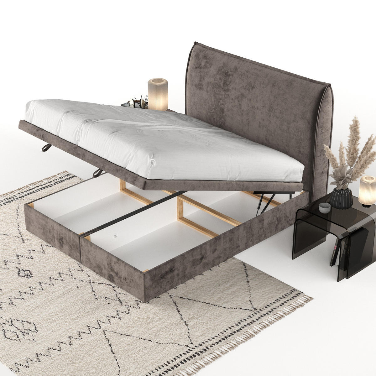 POLSTERBETT Tuvalu mit Stauraum 160/200 cm Braun im Lotta Stoff - Schwarz/Braun, Holz/Holzwerkstoff (160/200cm) - AltaBeds