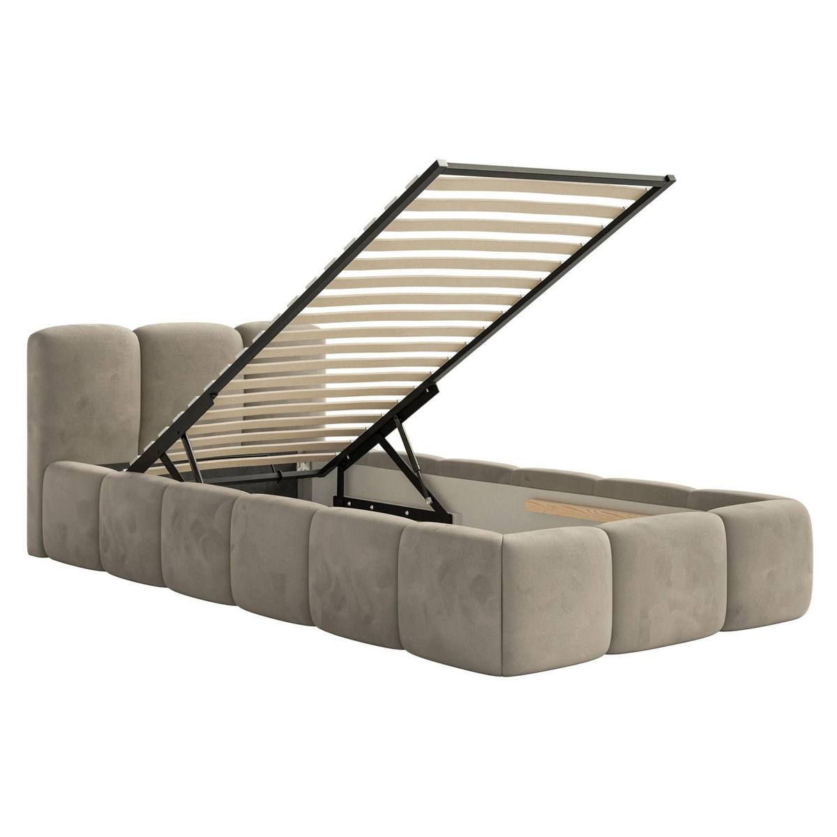 POLSTERBETT Cloudy Low Graubeige Samt, Bettkasten & Lattenrost, 90x200 cm - Taupe/Schwarz, Kunststoff/Textil (90/200cm) - Selsey