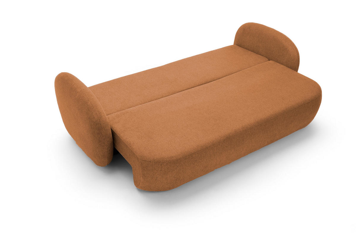SOFA OLIO Mit Schlaffunktion Und Bettkasten, Bonell-Taschenfederung, Aragon-Stoff, lose Rückenkissen, freistehend, 238x101x86 cm Dark orange - Dunkelorange, Holz/Textil (238/86/101cm) - DomoHome