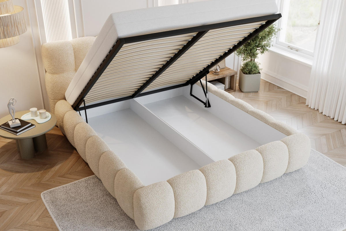 POLSTERBETT LUVA 160/200 in Boucle Weiß - Weiß, Holz/Holzwerkstoff (160/200cm) - Deine Möbel 24