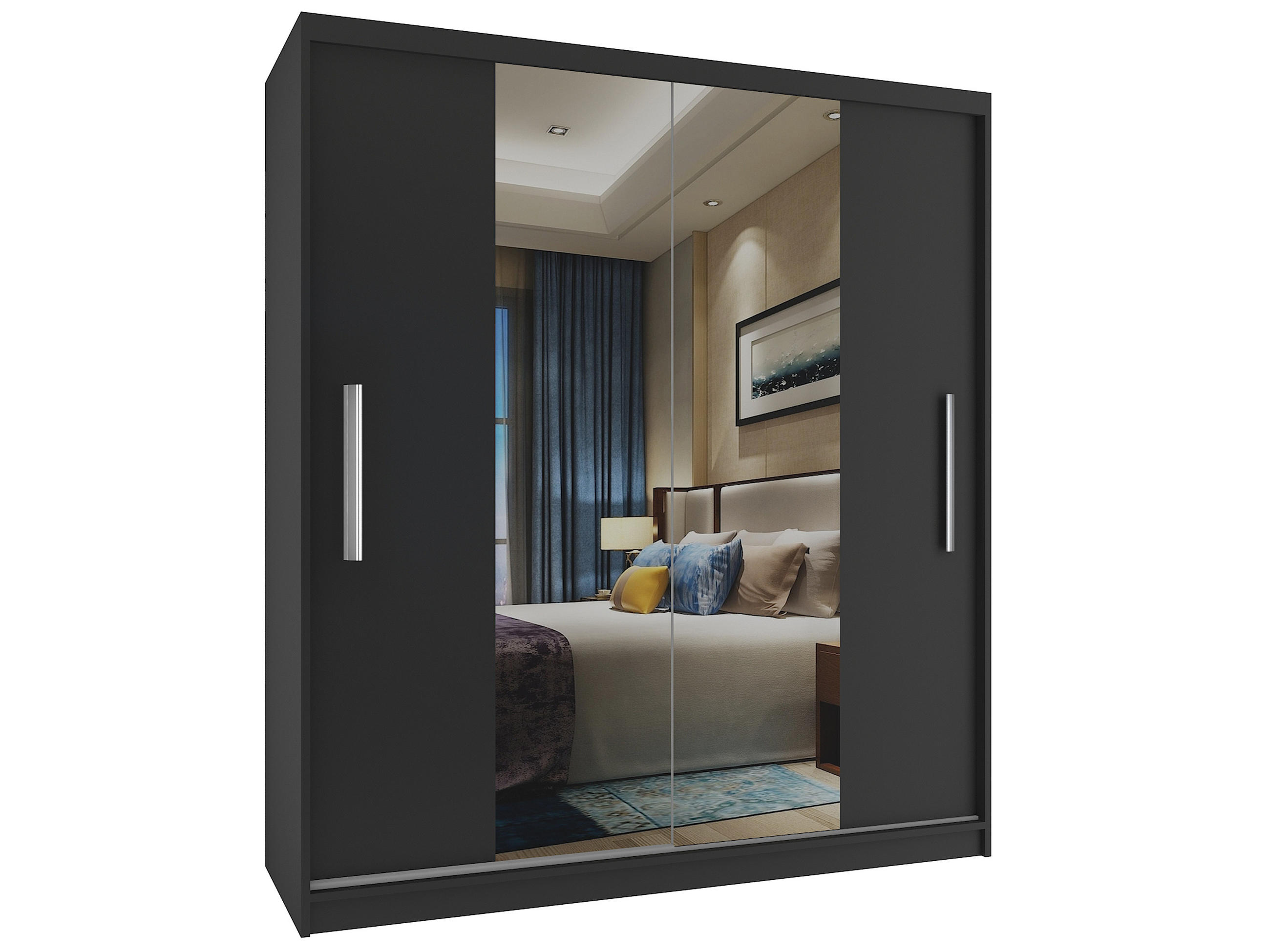 SCHWEBETÜRENSCHRANK Verona ME, Schwarz Matt, 133 cm, mit Spiegel - Schwarz, Holz (133/216/60cm) - B BELINI GROUP