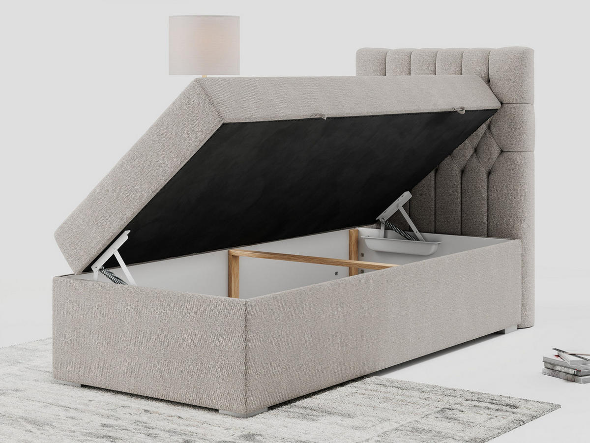 BOXBETT PERA 90/200 Beige Struktur - H3 - Rechts Seite - Beige, Holz/Textil (90/200cm) - MKS