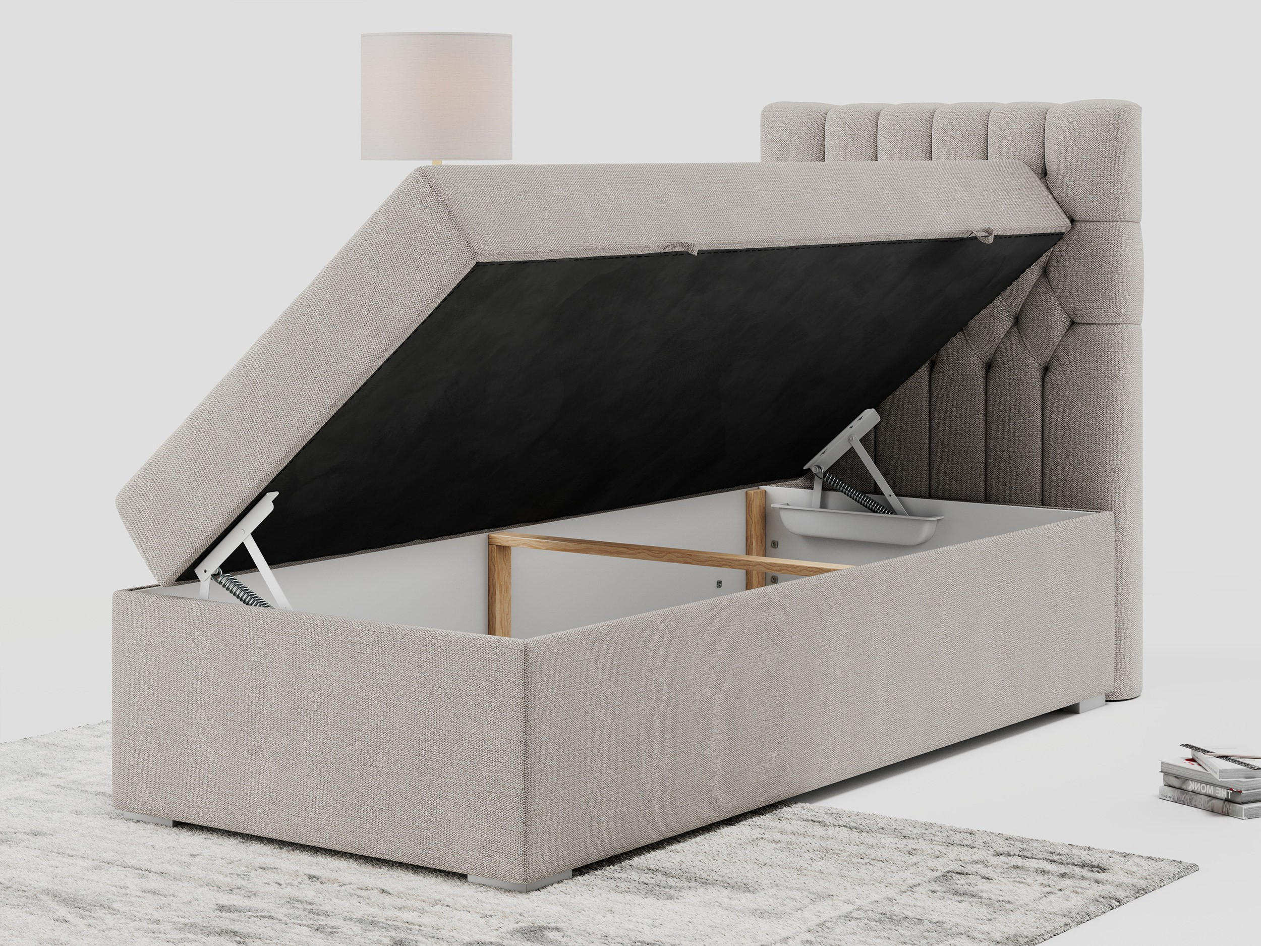 Thumbnail - MKS Boxbett, Beige, Textil, 1-Sitzer, H4, Rechteckig, 90x200 cm, Schlafzimmer, Betten, Boxspringbetten