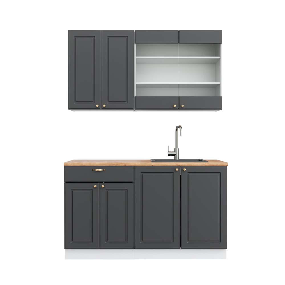 SINGLEKÜCHE Fame-Line Anthrazit-Gold/Weiß 140 cm, AP Eiche - Anthrazit/Weiß, Holzwerkstoff (140/81.6/60cm) - Vicco