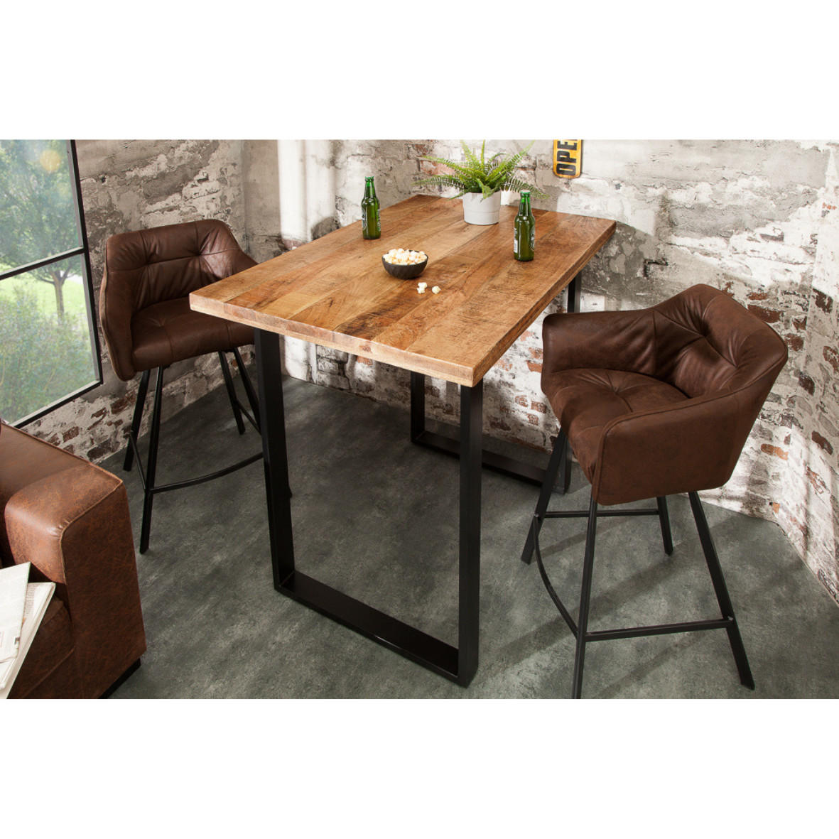 BARTISCH IRON CRAFT Mangoholz Natur 120cm - Schwarz/Braun, Holz/Metall (120/105/80cm) - riess-ambiente