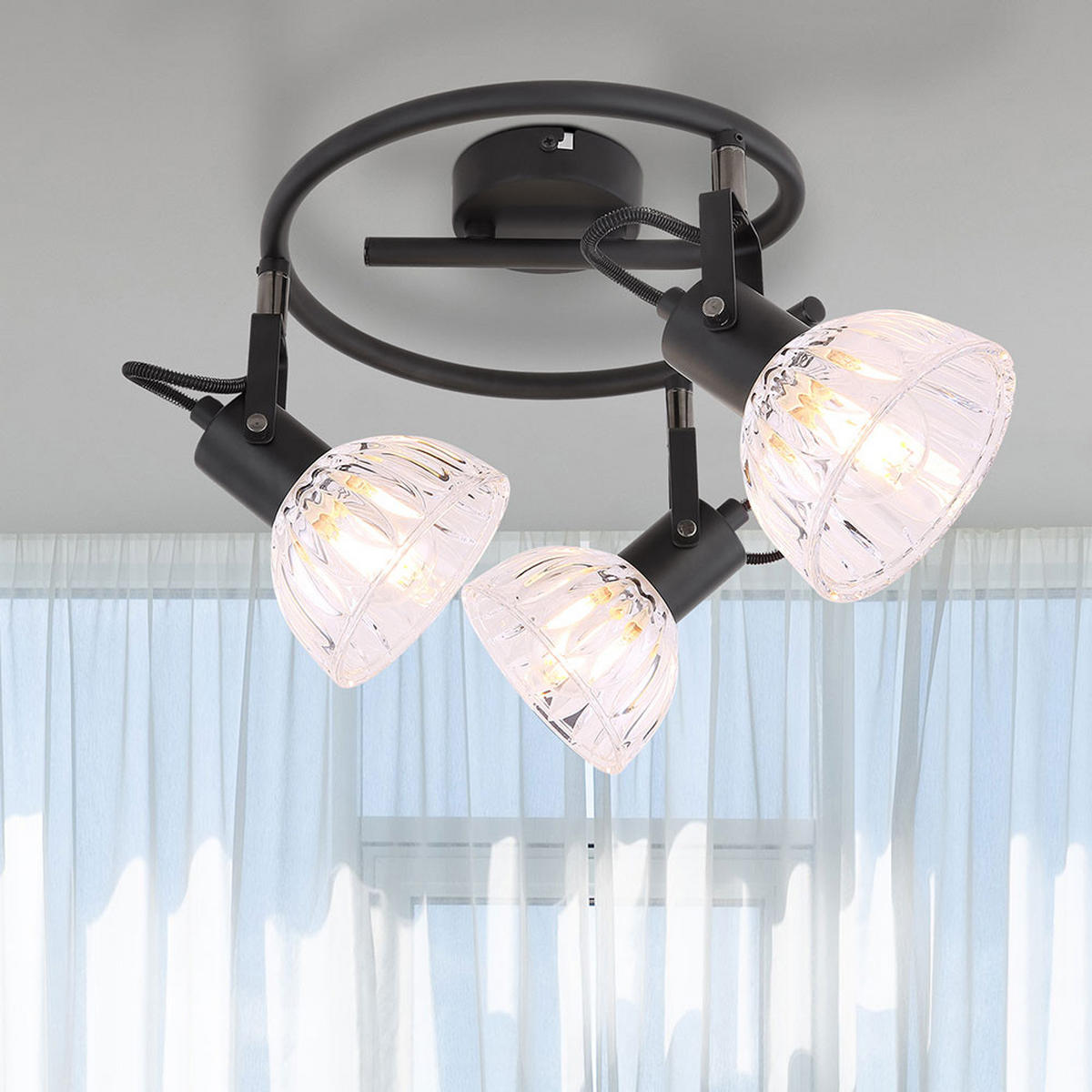 LED DECKENLEUCHTE Vernole Metall Schwarz - Schwarz, Glas (25/25/18cm) - Globo Lighting