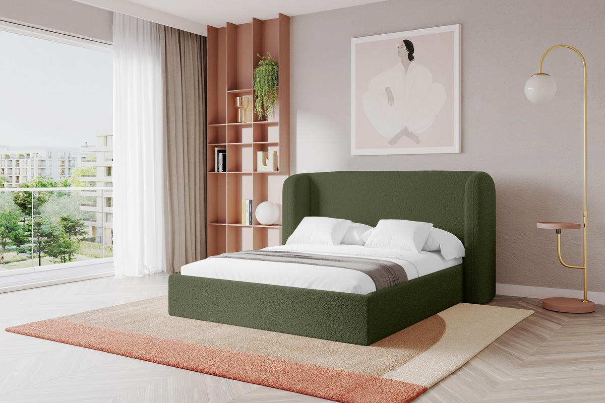 POLSTERBETT mit Bettkasten und Lattenrost, Boxbett ohne Matratze - ESTI 160x200 Grün - Grün, Holzwerkstoff/Textil (160/200cm) - ALTDECOR