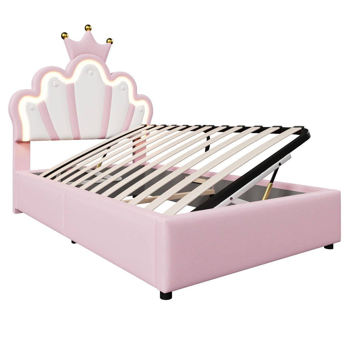 POLSTERBETT 90/200 cm Rosa aus PU mit LED-Lichtband und Stauraum - Pink, Kunststoff (90/200cm) - OKMYHOME