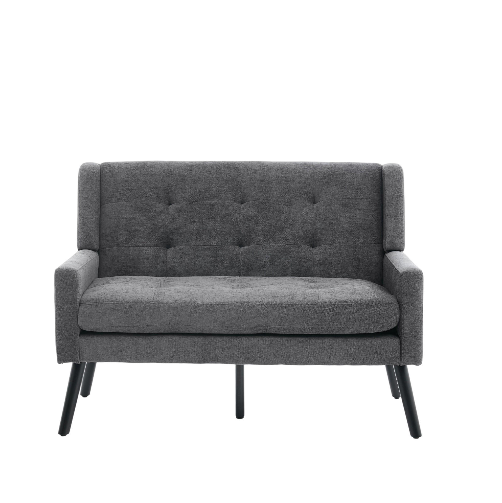 KLUPE, 2-sjed tamnosiva, tapecirana s lanenim izgledom i drvenim nogama,75/119/88 cm - tamno siva, tekstil (75/88/120cm) - BEAOK