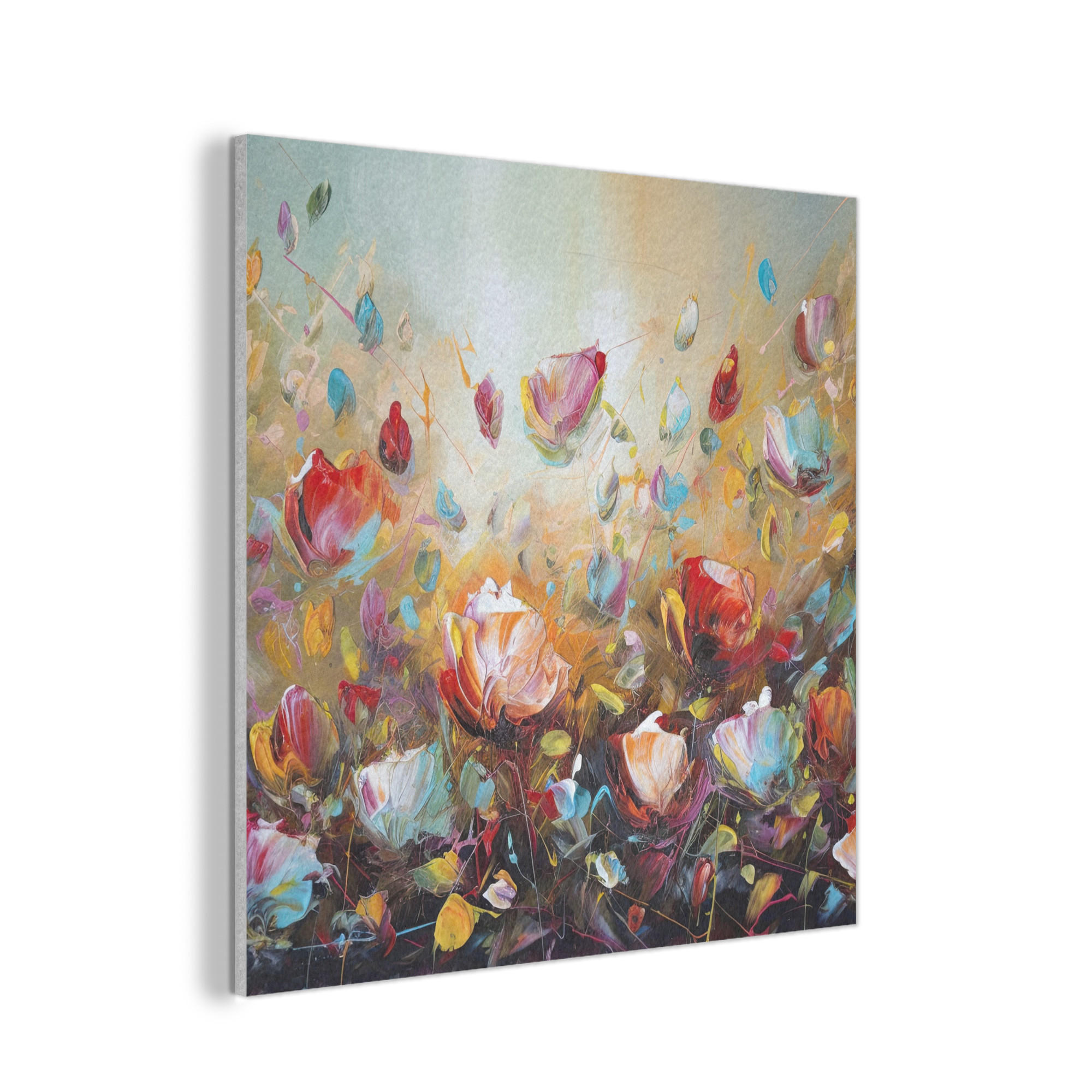 AKUSTIKPANEEL Blumen - Kunst - Natur - Ölgemälde 90x90 cm - Multicolor, Textil (90/0.9/90cm) - MuchoWow