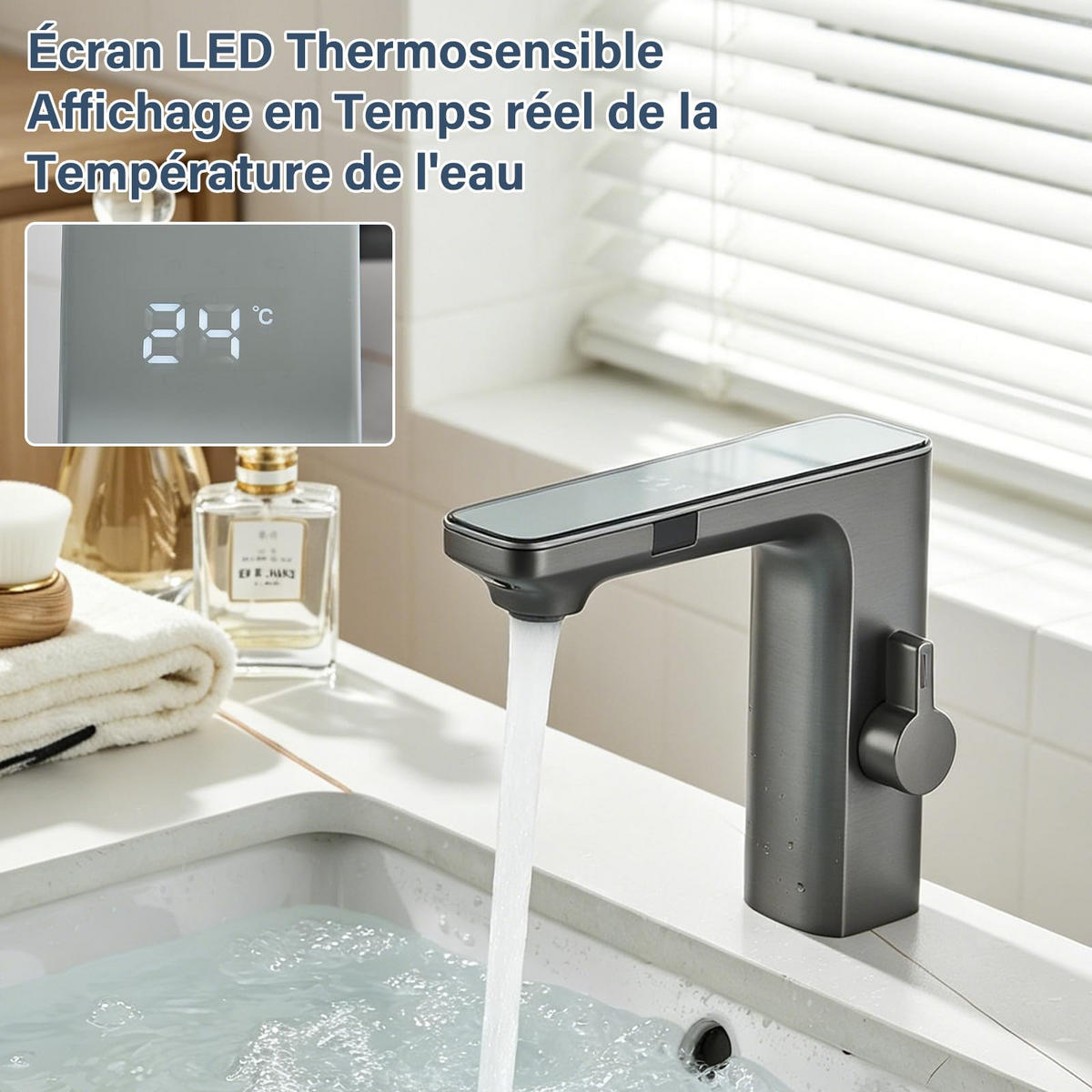 WASCHTISCHARMATUR Touchsensor LED Temperaturanzeige Dunkelgrau - Dunkelgrau, Metall (18/15.5/4.5cm) - Kaket