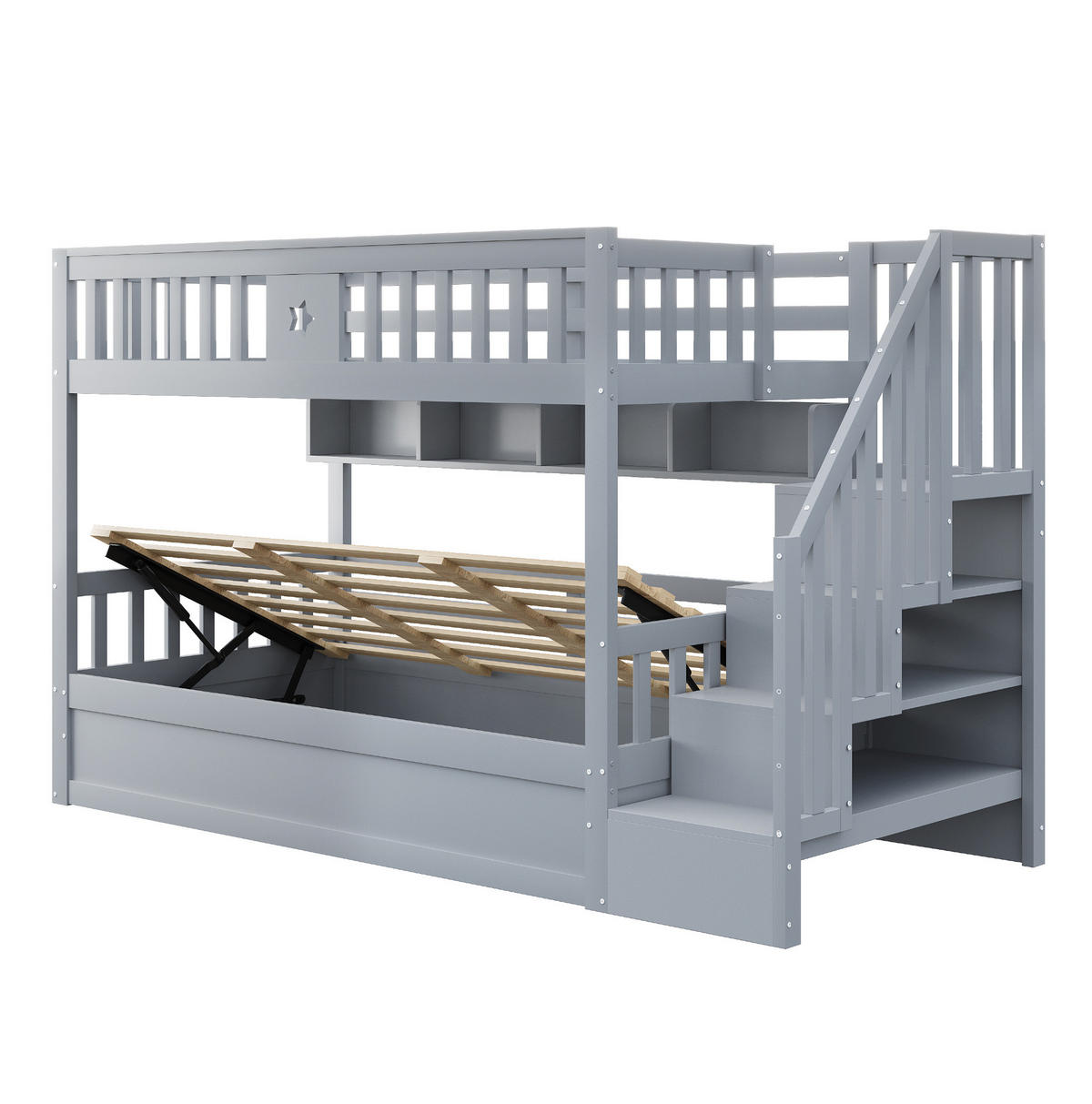 ETAGENBETT 90/200 cm grau aus Holz mit Hydraulikbett - Grau, Holzwerkstoff (90/200cm) - OKWISH