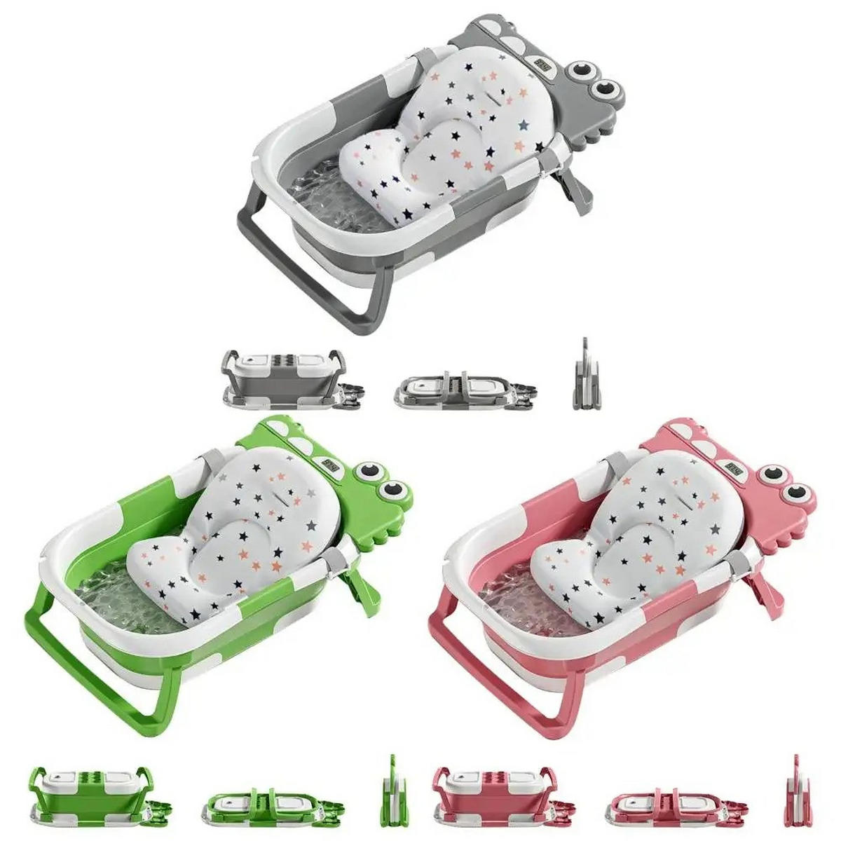BABYBADEWANNE Faltbare mit Badekissen, Sitz & Thermometer, Grau - Grau, Kunststoff (68/41cm) - Kaket