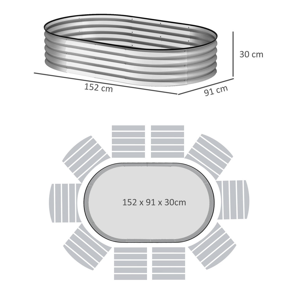 HOCHBEET-SET DE-12173 2er-Set 152/91/30 cm mit Gummikante Silber - Silberfarben, Metall (152/30/91cm) - ComfortXL
