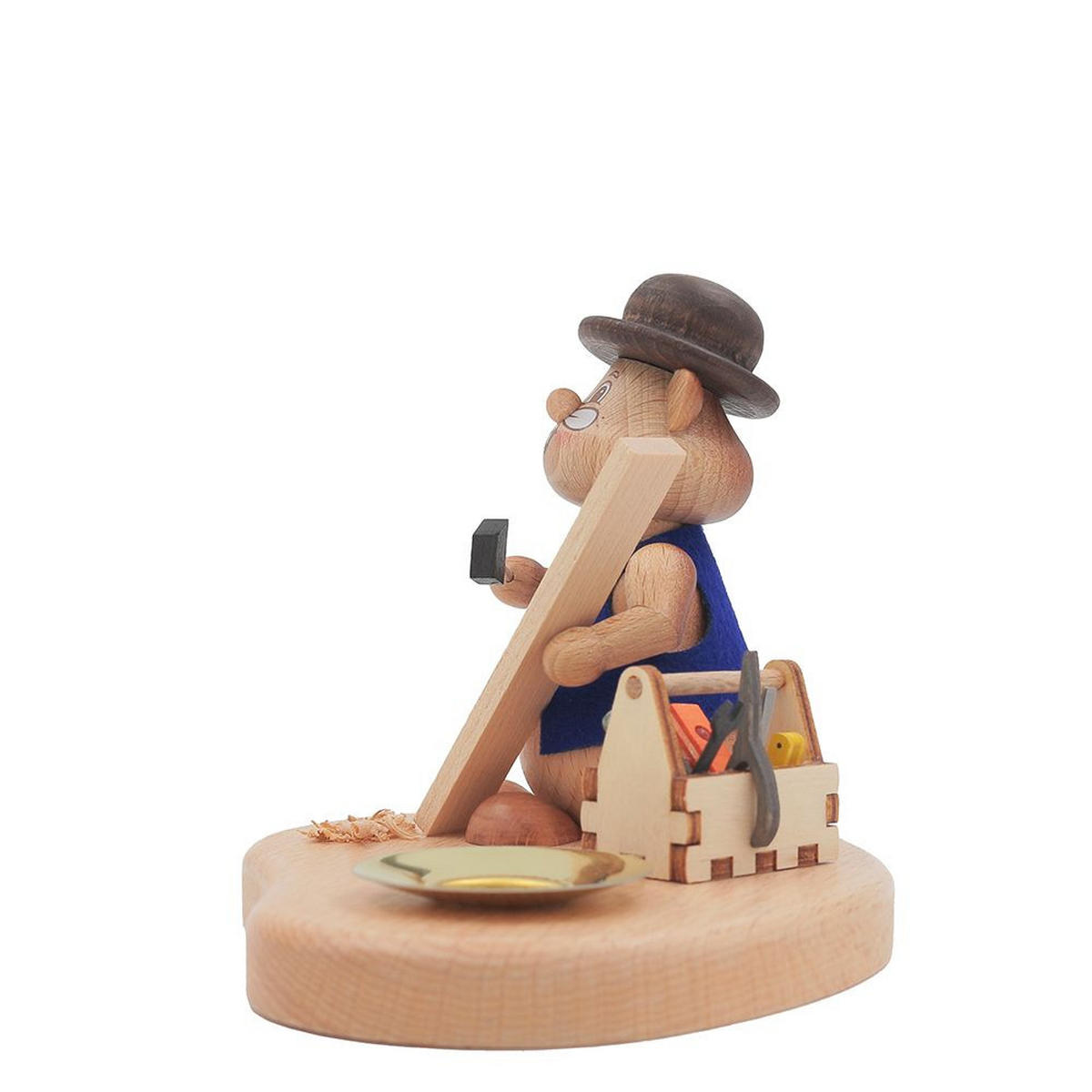 HOLZFIGUR Hamster Handwerker mit Kerzenhalter 11 cm - Multicolor, Metall (14/1/0.1cm)