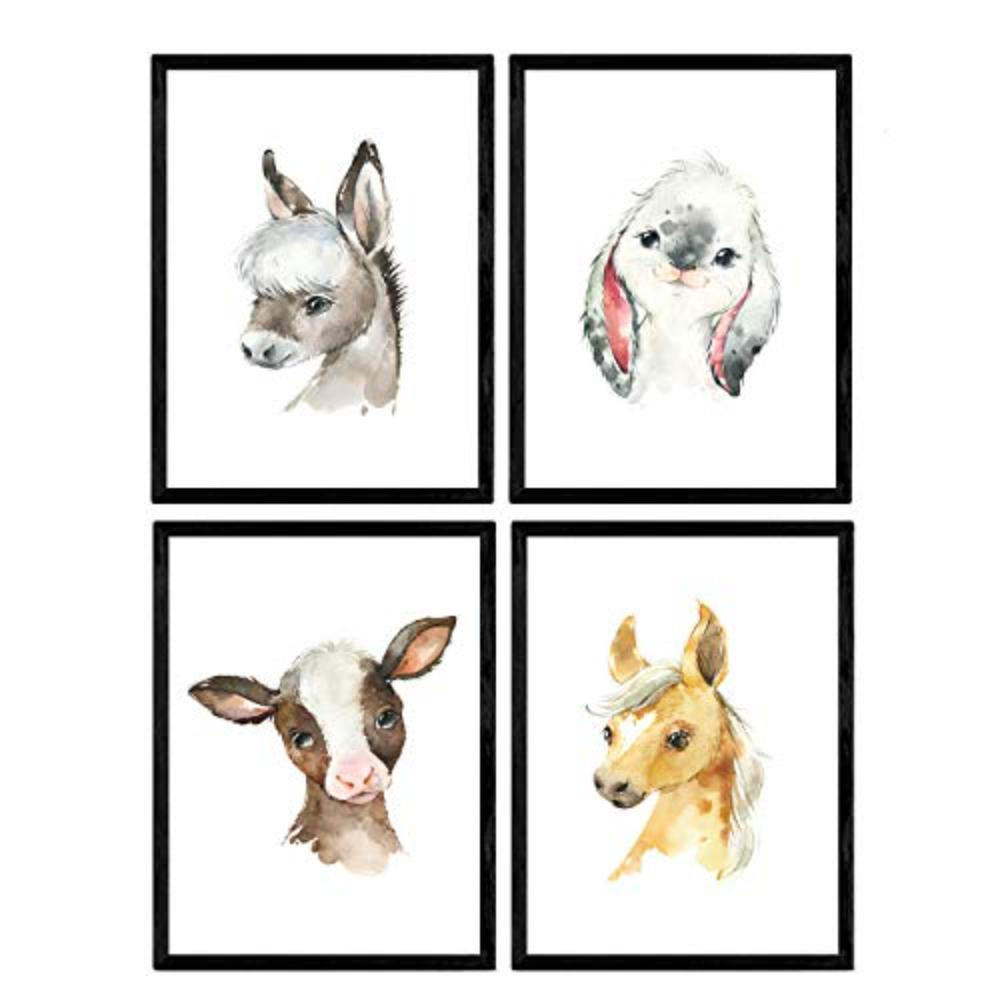 POSTER Set mit 4 Burro Horse Cow und Kaninchen A4 Rahmenlos - Klar, Papier (29.7/3cm) - Nacnic