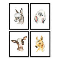 POSTER Set mit 4 Burro Horse Cow und Kaninchen A4 Rahmenlos - Klar, Papier (29.7/3cm) - Nacnic