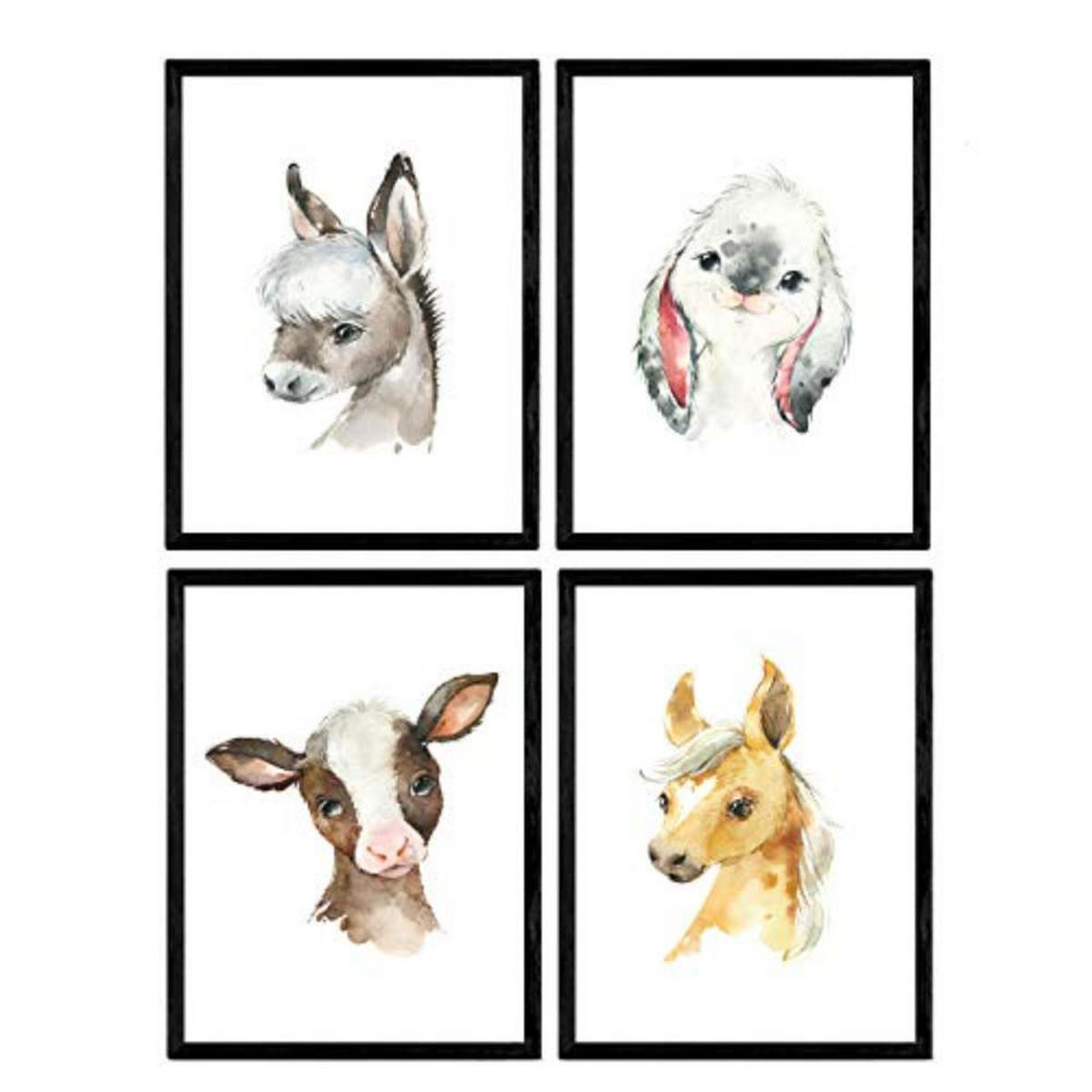 POSTER Set mit 4 Burro Horse Cow und Kaninchen A4 Rahmenlos - Klar, Papier (29.7/3cm) - Nacnic