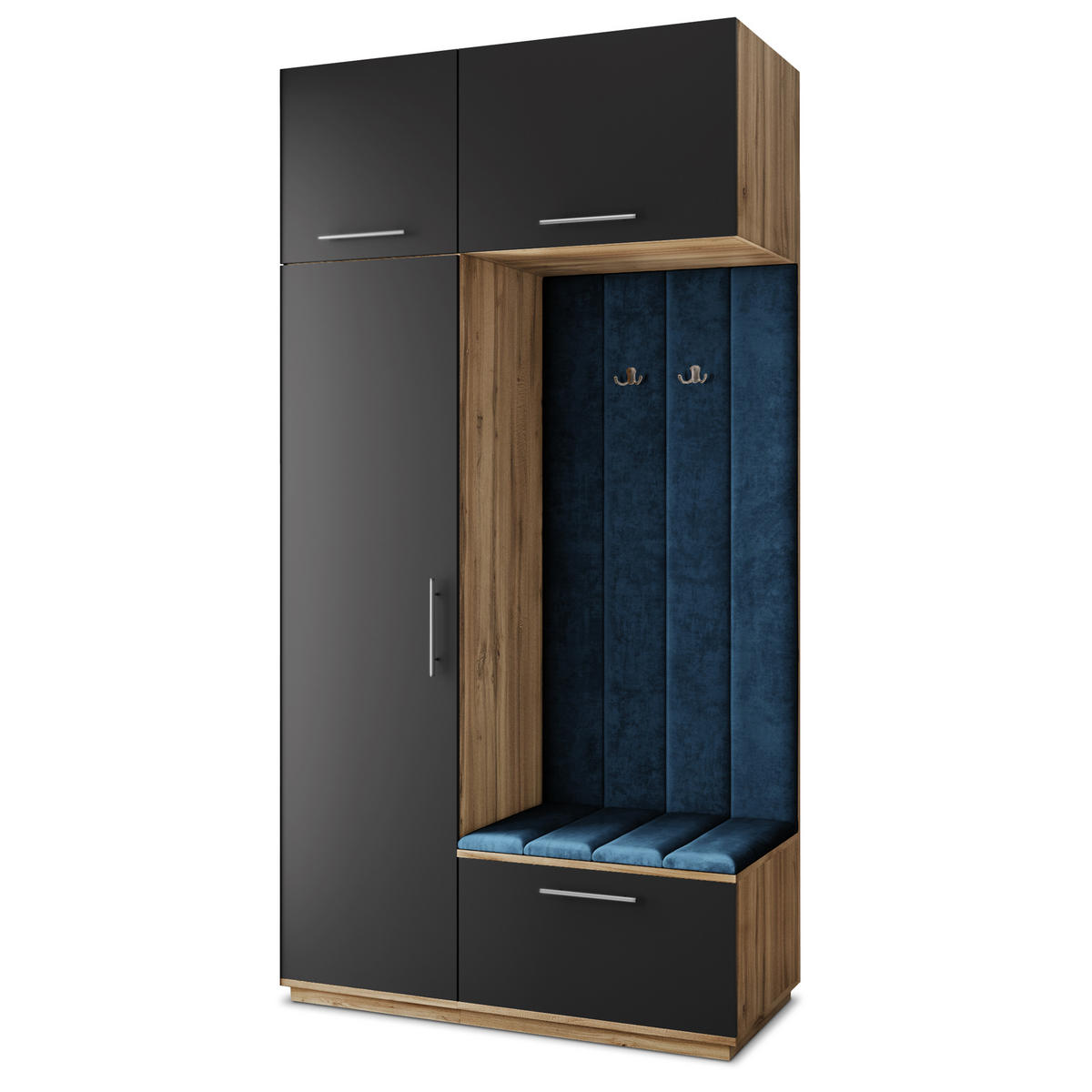 GARDEROBENSCHRANK REMA 120/240/60 cm Modern Garderobe-Set Eiche Wotan - Blau/Eiche Wotan, Holzwerkstoff (120/240/60cm) - MASSENO