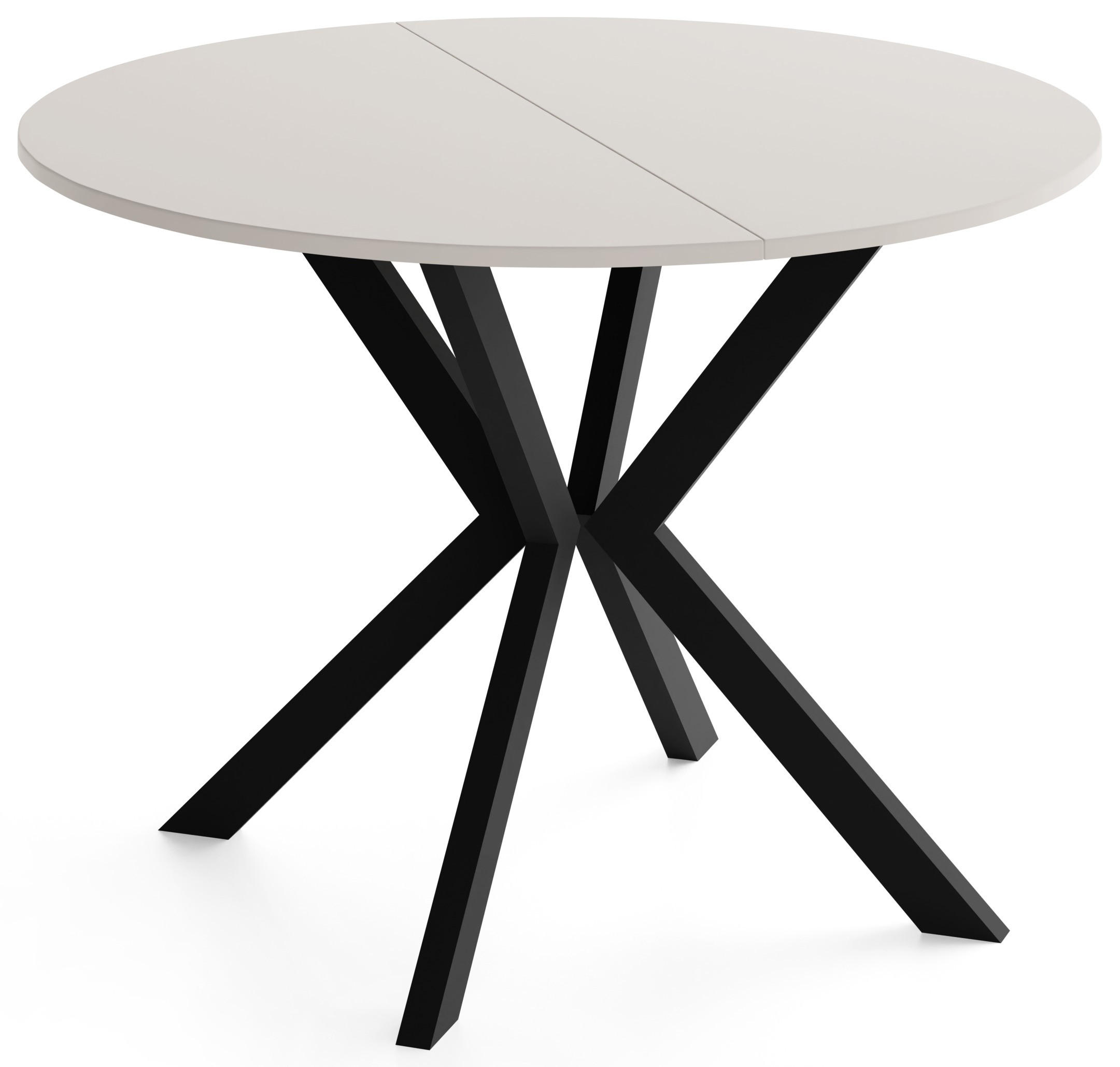 ESSTISCH Valio rund oval ausziehbar verlängerbar mit schwarzen Metallbeinen, Kaschmir 100-140/100/76 cm - Kaschmir/Beige, Holzwerkstoff/Metall (100/140/76cm) - WFL GROUP