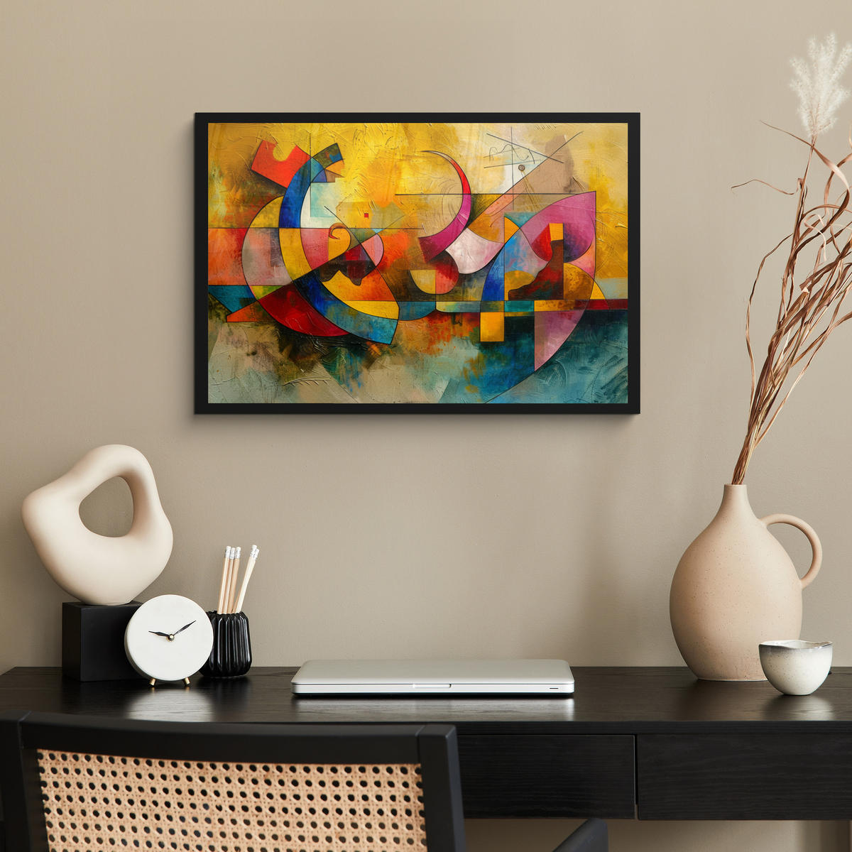 POSTER MIT RAHMEN Kunst - Abstrakt - Modern 60x40 cm - Gelb, Papier (60/40cm) - MuchoWow