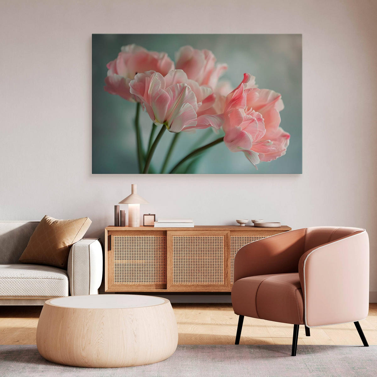 LEINWANDBILD für Wohnzimmer Blumen Tulpen Pflanzen Natur 30cm x 20cm - Blau/Rosa, Textil (30/20cm) - Muralo