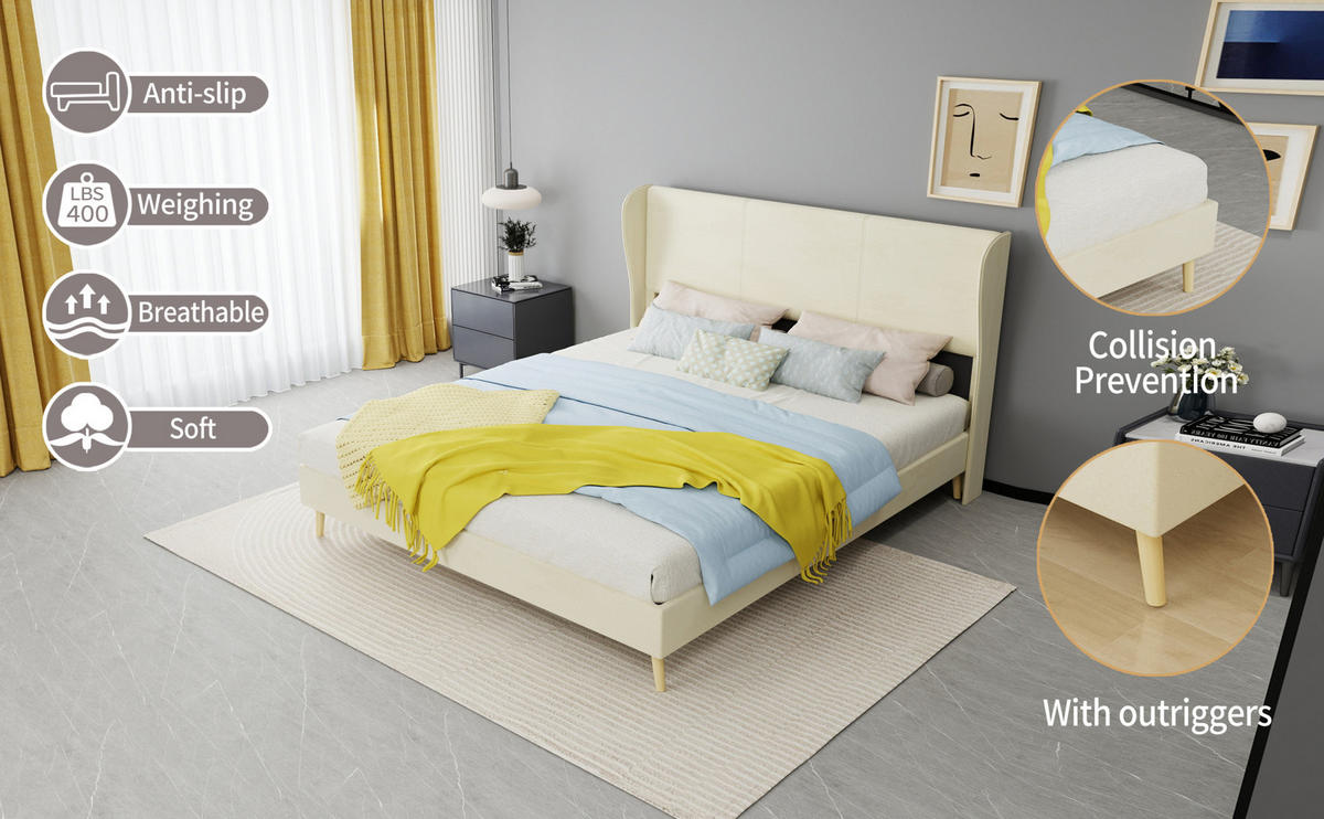 POLSTERBETT 160/200 cm mit gepolstertem Kopfteil und Matratze, Beige - Beige, Textil (160/200cm) - Redom