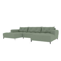 WOHNLANDSCHAFT Strukturstoff Salbeigrün inkl. Schlaffunktion - Salbeigrün/Schwarz, Textil/Metall (348/94/181cm) - 99rooms
