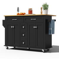 KUECHENWAGEN mit ausklappbarer Arbeitsplatte 140 cm Black/Natural - Schwarz, Holz (65/89/140cm) - Beauniv