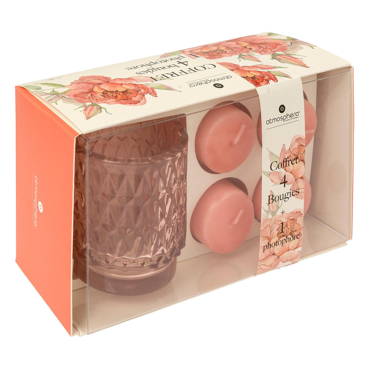 KERZENHALTER Glas Oudy + 3 Kerzen - Rosa, Glas (7/8/7cm) - Atmosphera Createur d´interieur