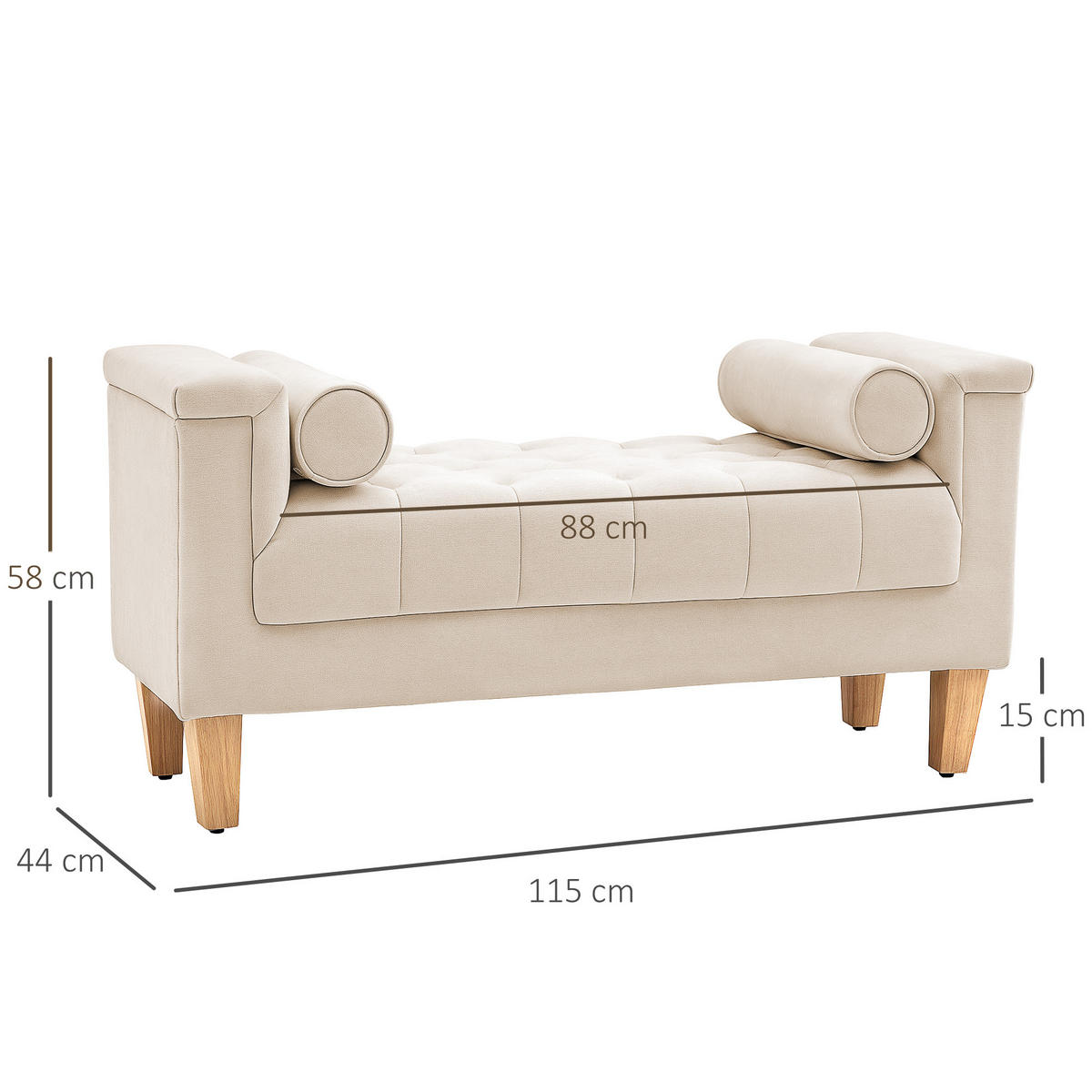 SITZBANK Polsterbank mit Chenille-Bezug, Armlehne, Holzrahmen 115x44x58 cm Beige - Beige, Textil (44/58/115cm) - HOMCOM
