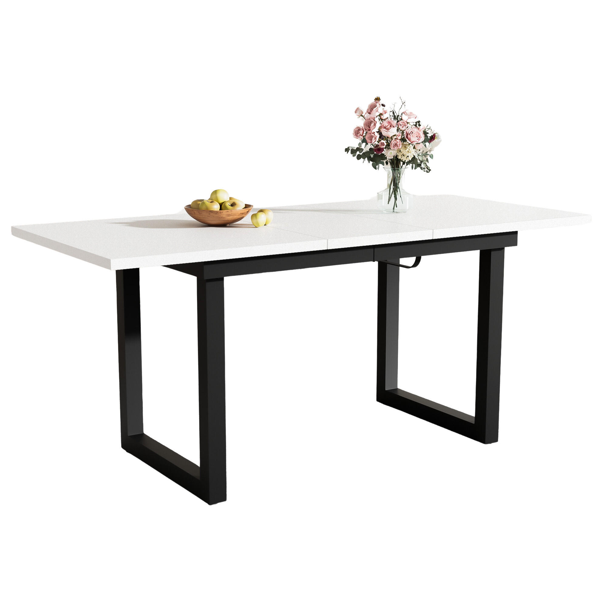 RAZTEGLJIVA jedilna miza 140/180/80/75 cm v industrijskem slogu, stabilen jeklen okvir, Bela/Črna - bela, leseni material (180/80/75cm) - Redom