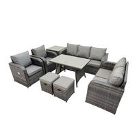 GARTENMÖBEL SET Polyrattan Dunkelgrau 9-Sitzer - Dunkelgrau/Grau, Glas/Kunststoff - Fimous